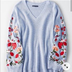 American Eagle Floral Embroidered Sleeve Sweater
